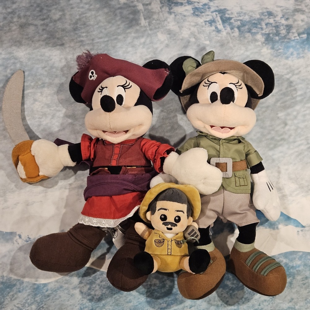 Disney Parks Jungle Cruise Skipper Wishable Minnie Mouse Pirate Safari Plush Lot